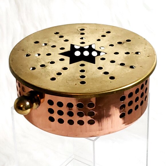 MCM VINTAGE BRASS COPPER CANDLE HOLDER / WARMING DISH / TEA WARMER - Picture 10 of 12